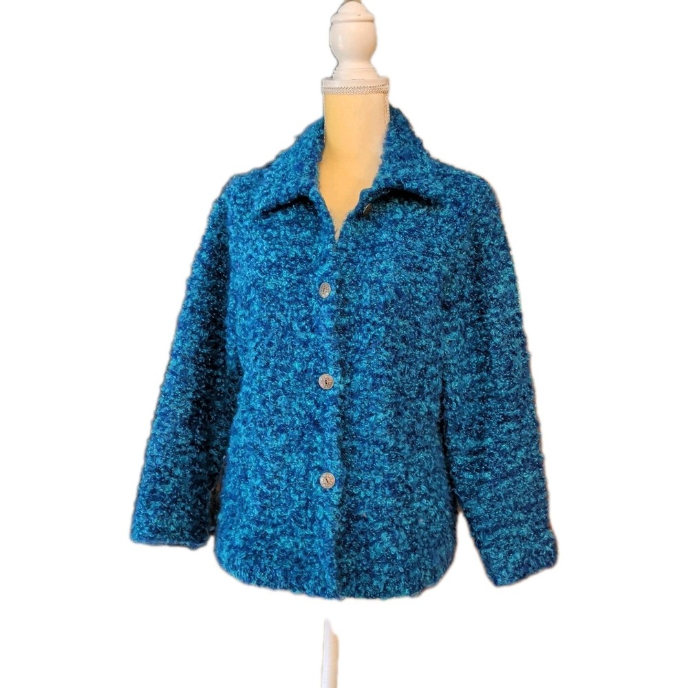 Marisa Christina Women's Cardigan Sweater Wool Blend Blue & Teal‎ Size XL